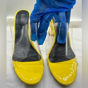 Meilikelin: Yellow Block Heel Open Toe Transparent Strap Sandals (w/o box) 8.5